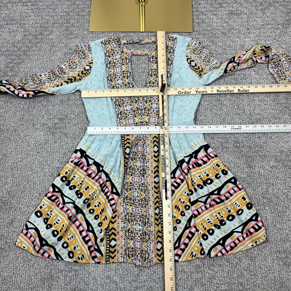 Free People Dress Womens 2 Multicolor Geometric Tegan Border Print Mini Boho - Picture 10 of 11